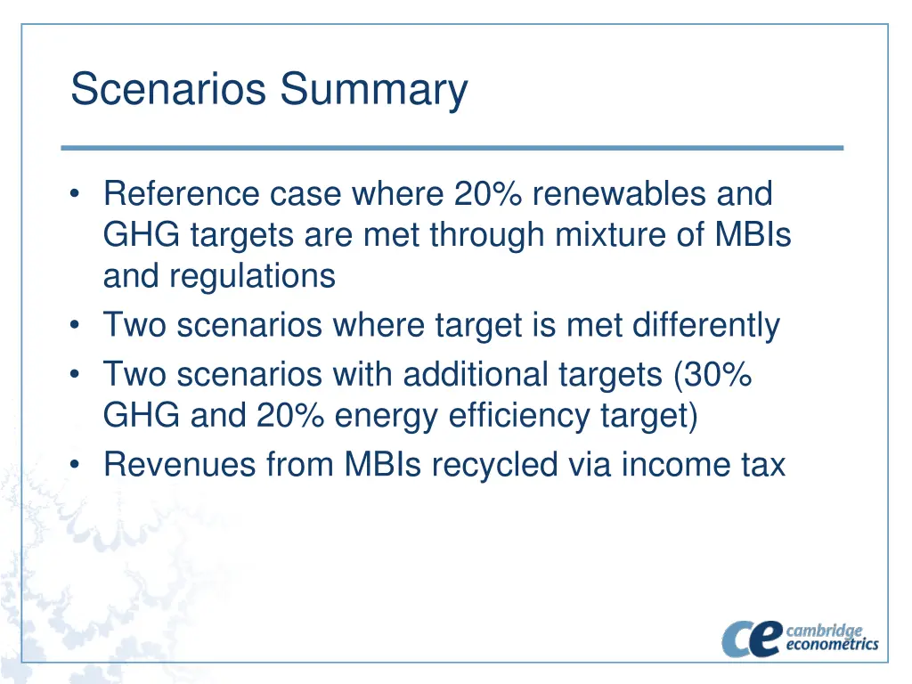 scenarios summary