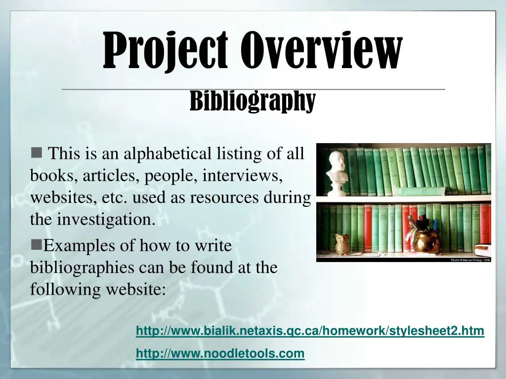 project overview bibliography