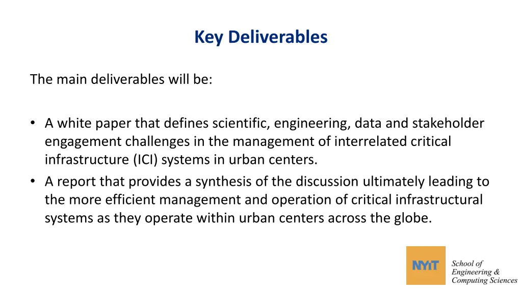 key deliverables