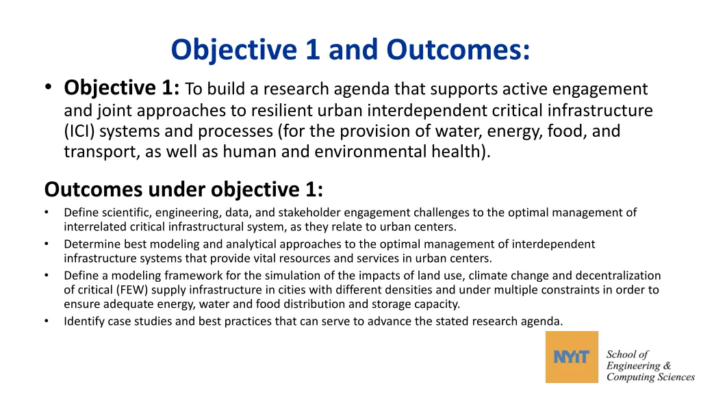 objective 1 and outcomes objective 1 to build