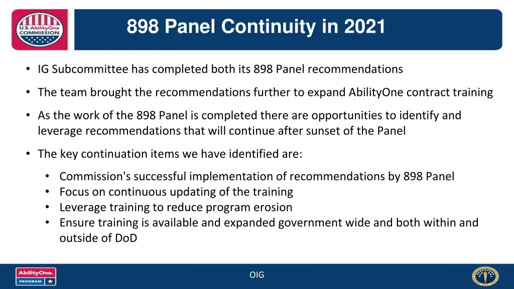898 panel continuity in 2021