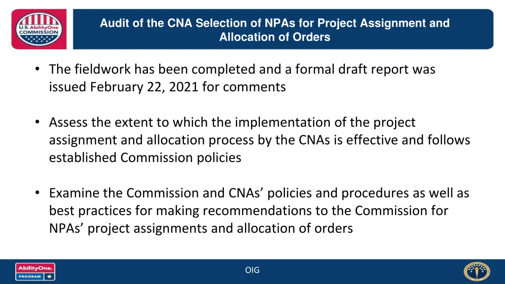 audit of the cna selection of npas for project