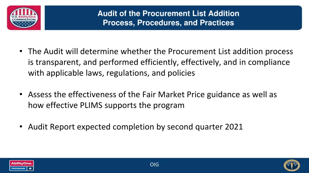 audit of the procurement list addition process 1