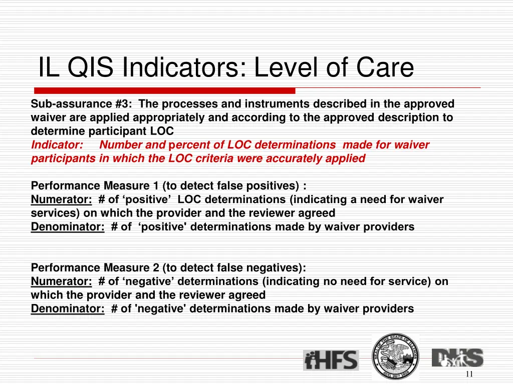 il qis indicators level of care 1