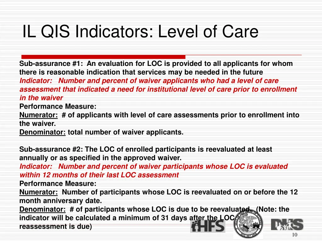 il qis indicators level of care