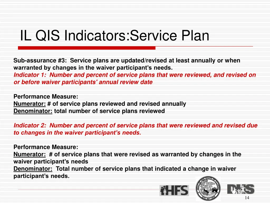 il qis indicators service plan 2