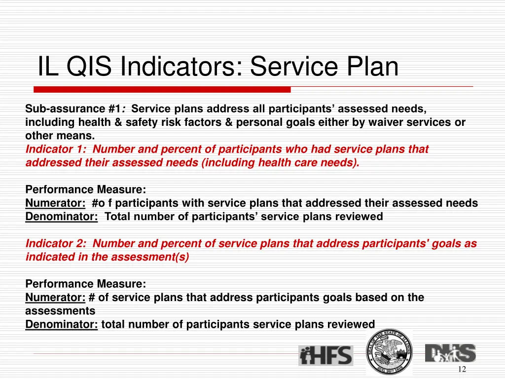il qis indicators service plan