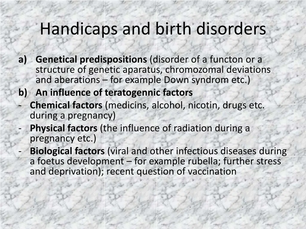 handicaps and birth disorders