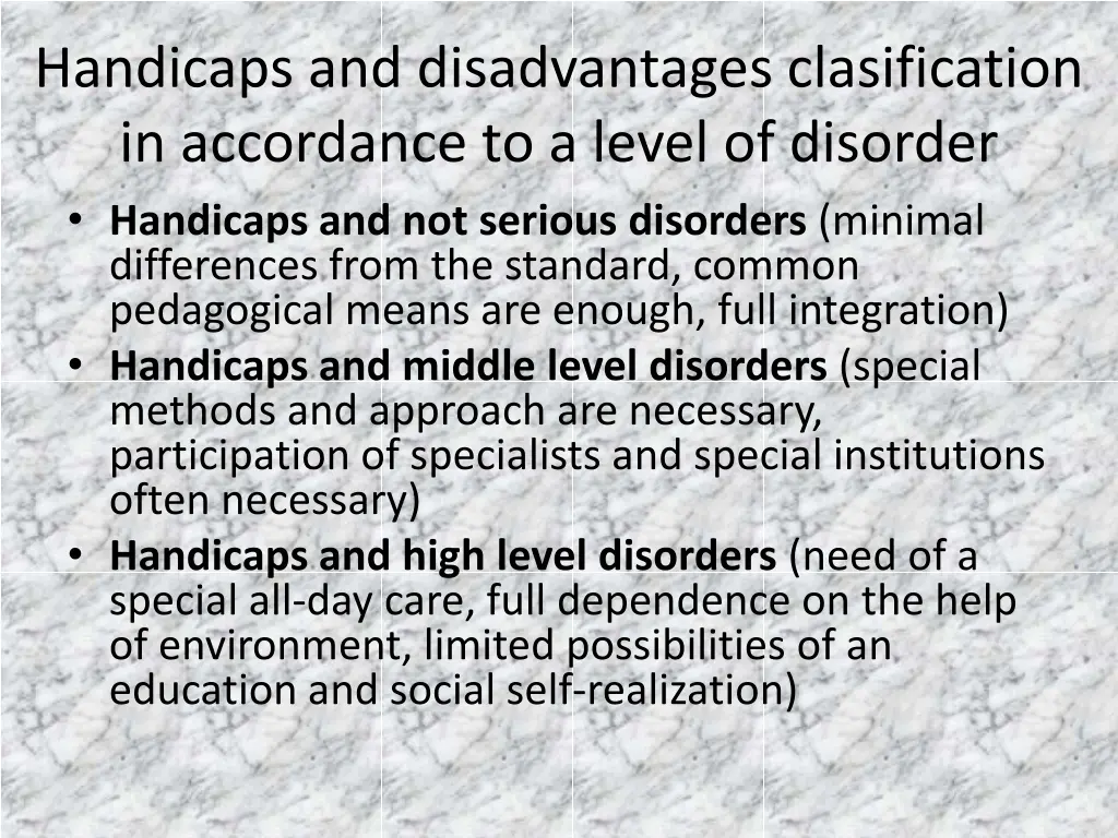 handicaps and disadvantages clasification 1