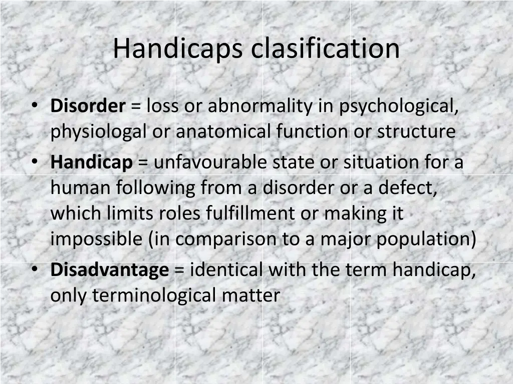 handicaps clasification