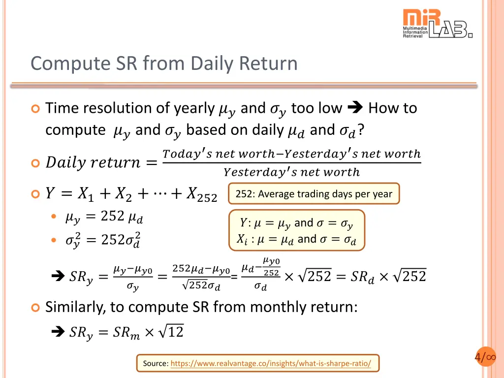 compute sr from daily return