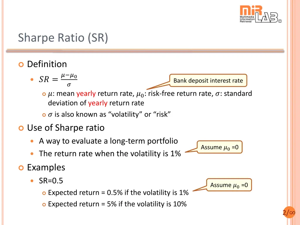 sharpe ratio sr