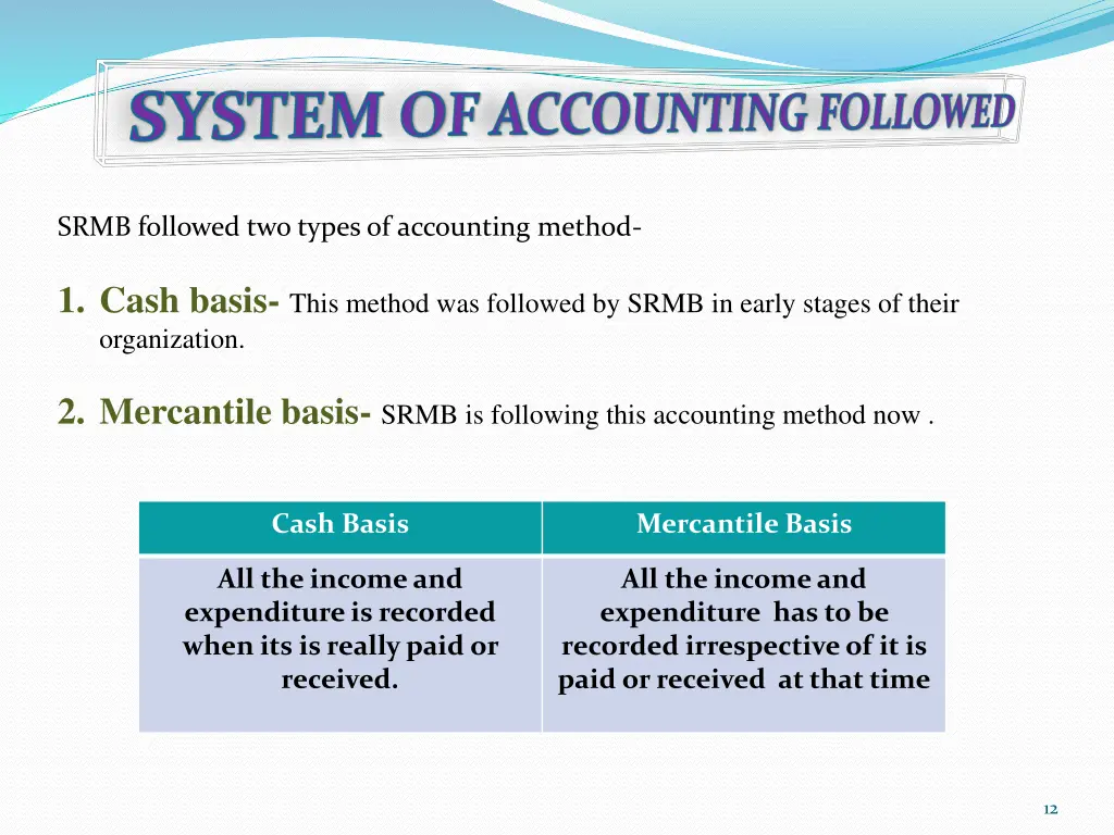 srmb followed two types of accounting method
