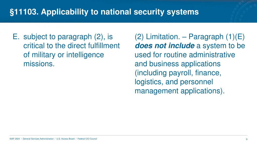 11103 applicability to national security systems