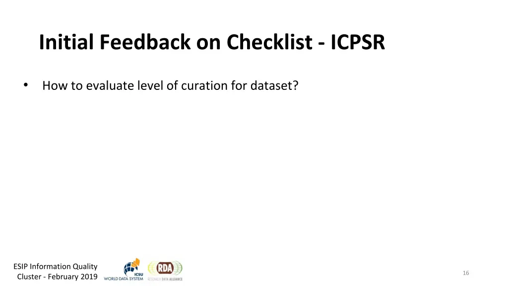 initial feedback on checklist icpsr 1