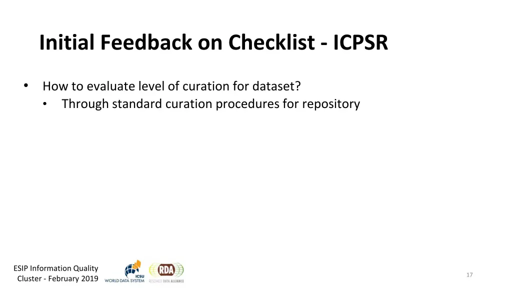 initial feedback on checklist icpsr 2