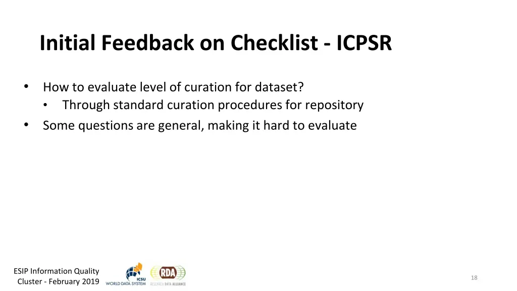 initial feedback on checklist icpsr 3
