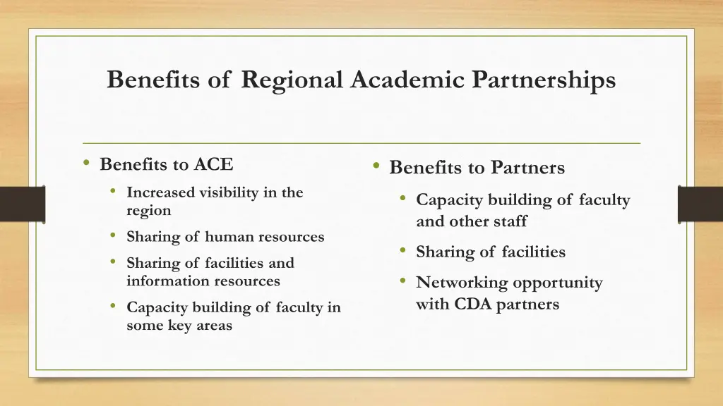 benefits of regional academic partnerships