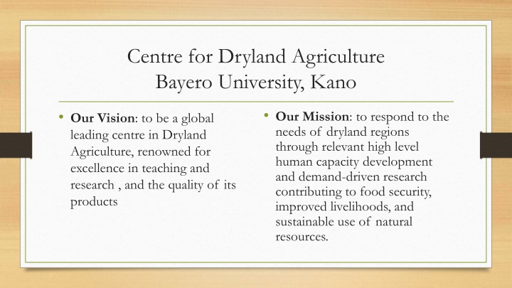 centre for dryland agriculture bayero university