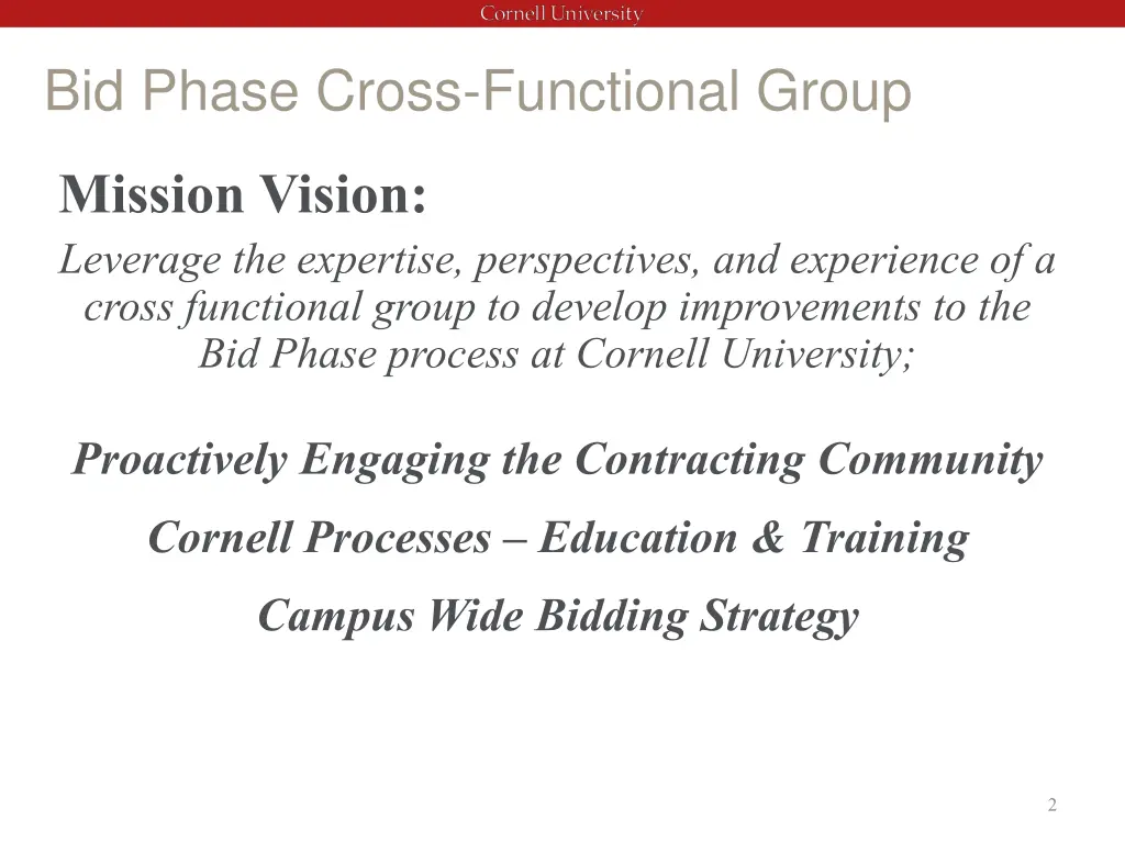 bid phase cross functional group