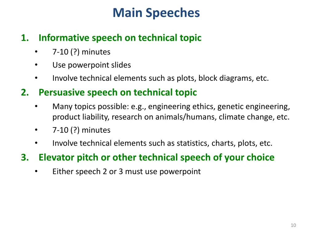 main speeches