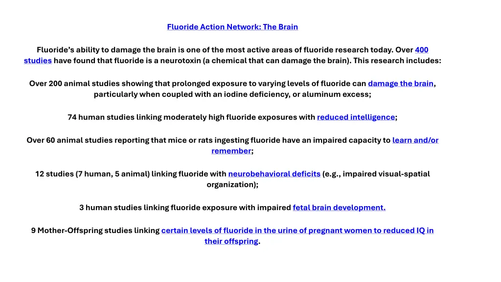 fluoride action network the brain