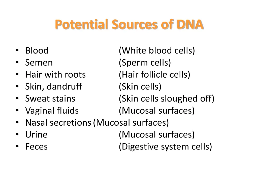 potential sources of dna