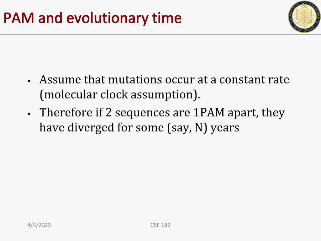 pam and evolutionary time