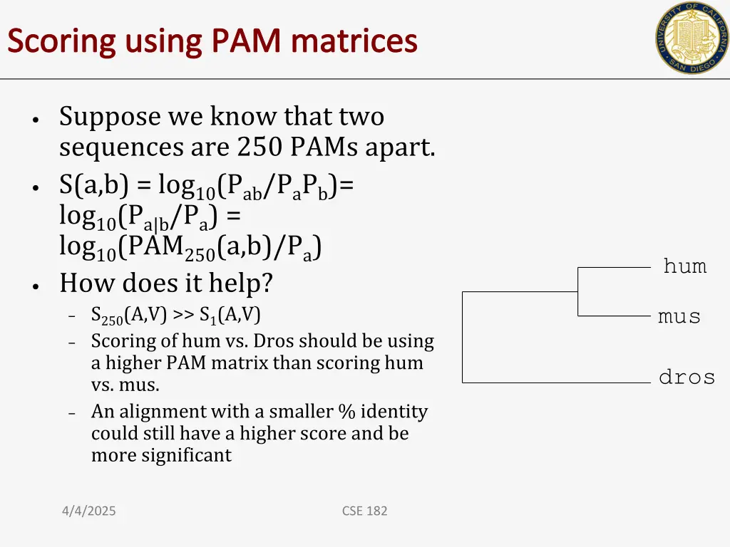 scoring using pam matrices