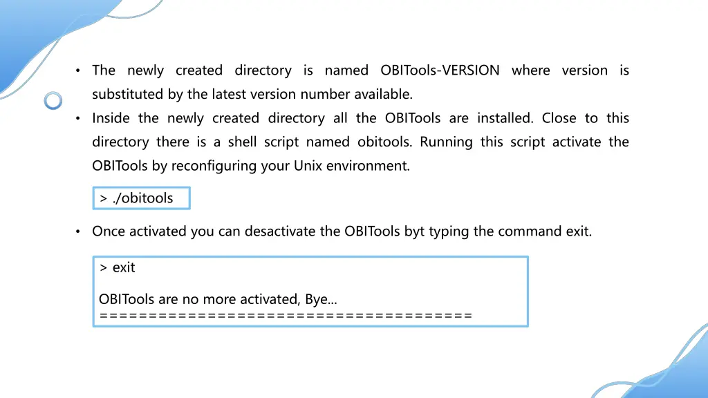 the newly created directory is named obitools
