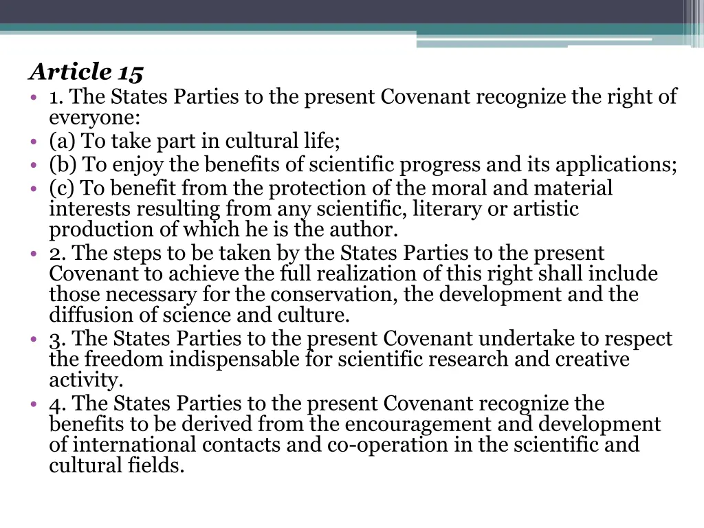 article 15 1 the states parties to the present