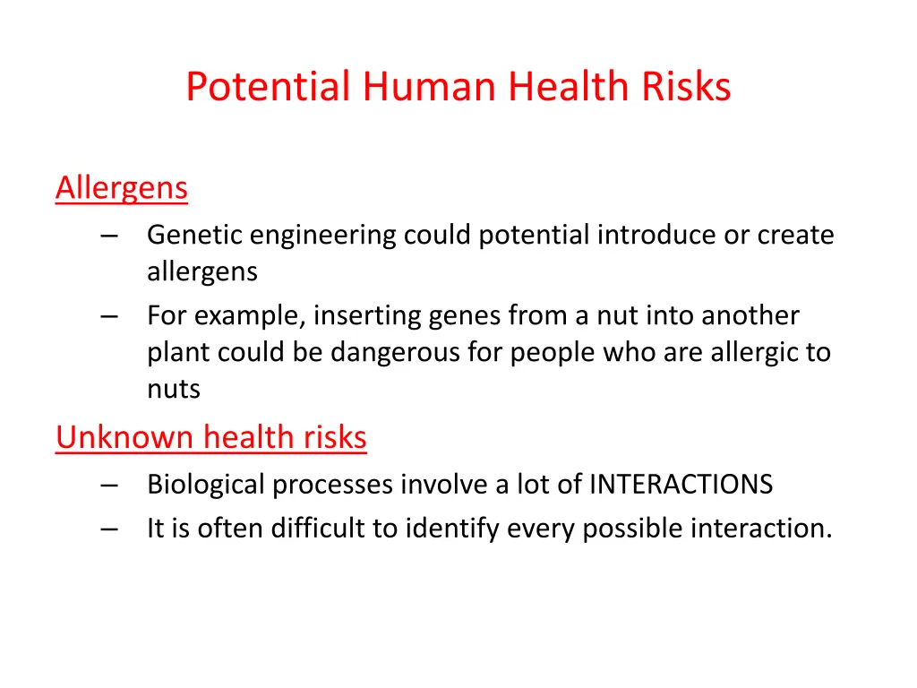 potential human health risks