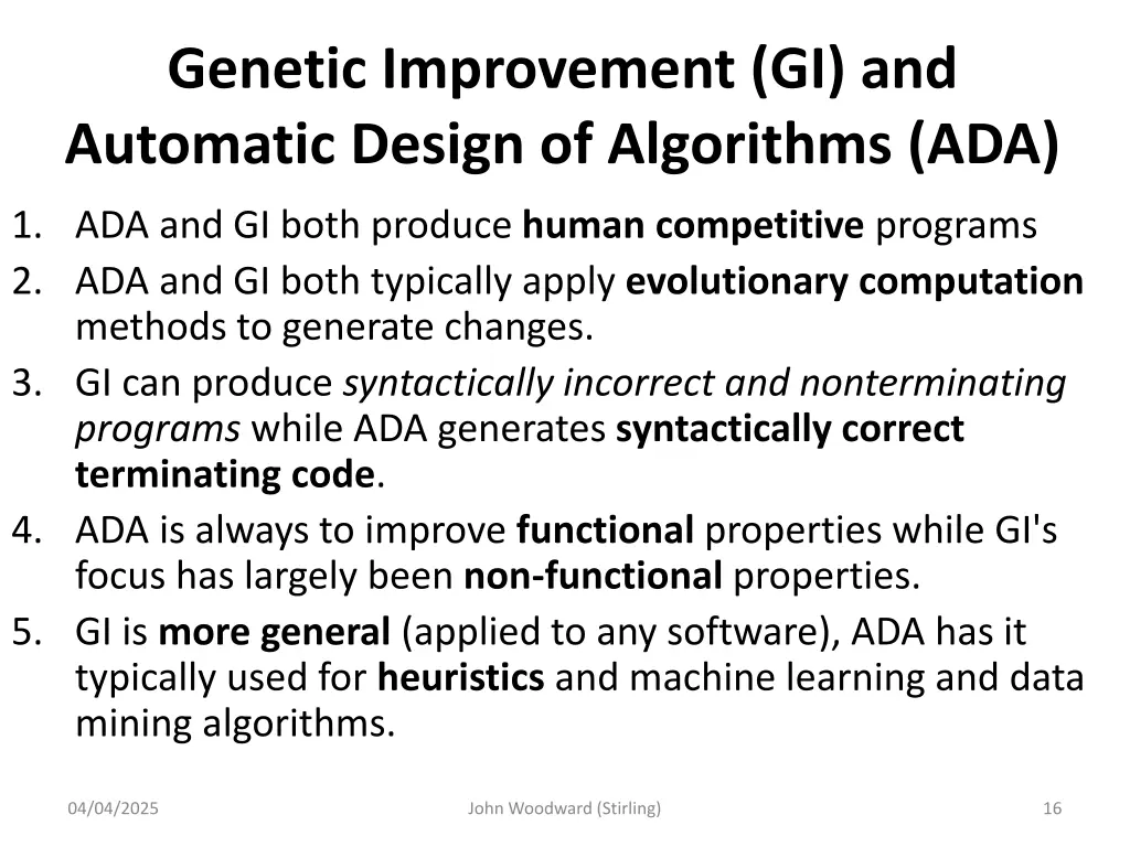 genetic improvement gi and automatic design