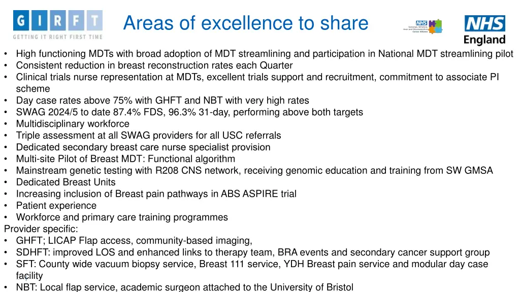 areas of excellence to share