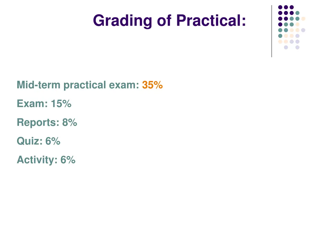 grading of practical