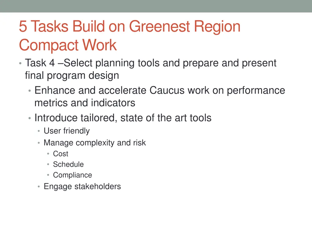 5 tasks build on greenest region compact work 3