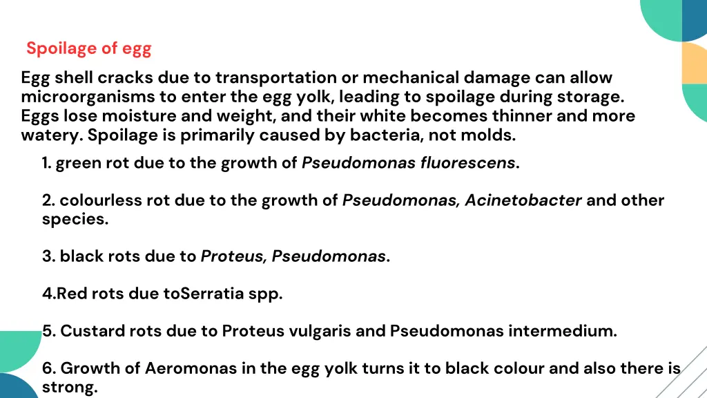 spoilage of egg egg shell cracks