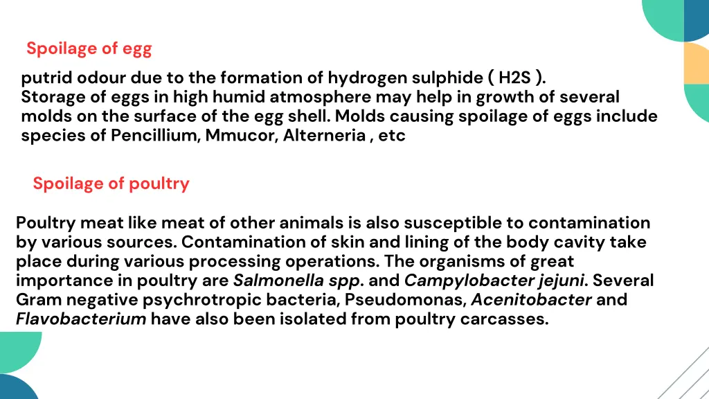 spoilage of egg putrid odour due to the formation