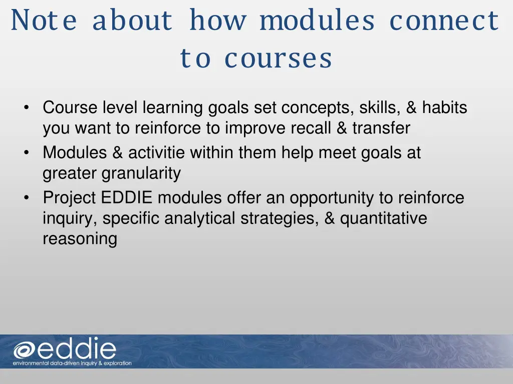 note about how modules connect to courses