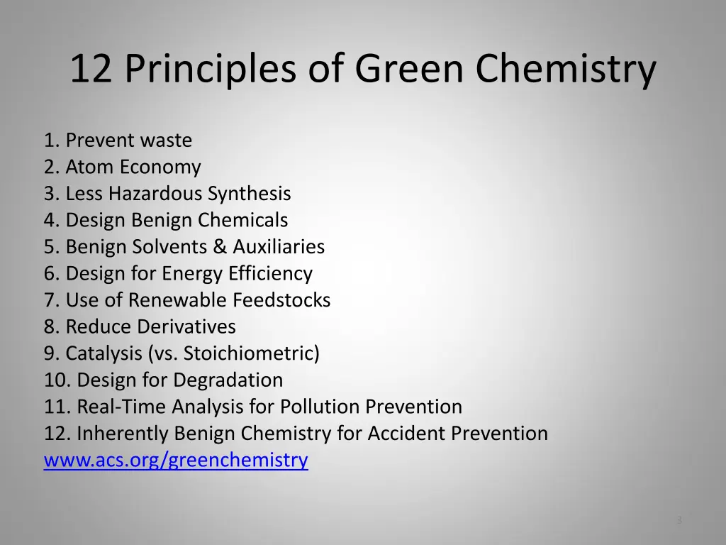 12 principles of green chemistry