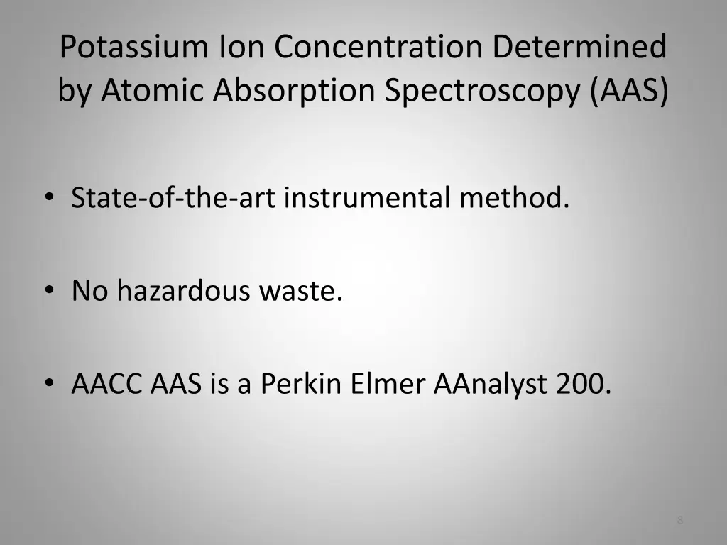 potassium ion concentration determined by atomic
