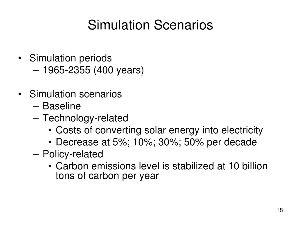 simulation scenarios