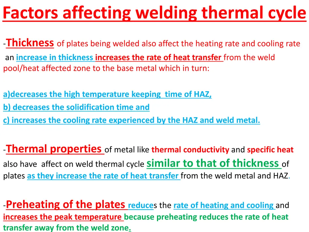 factors affecting welding thermal cycle