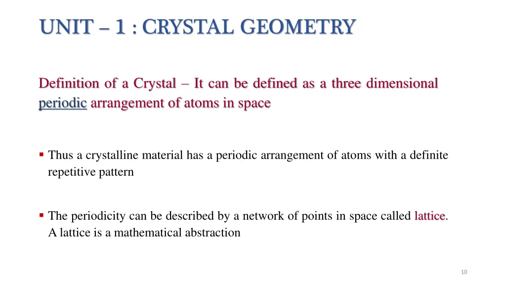 unit 1 crystal geometry