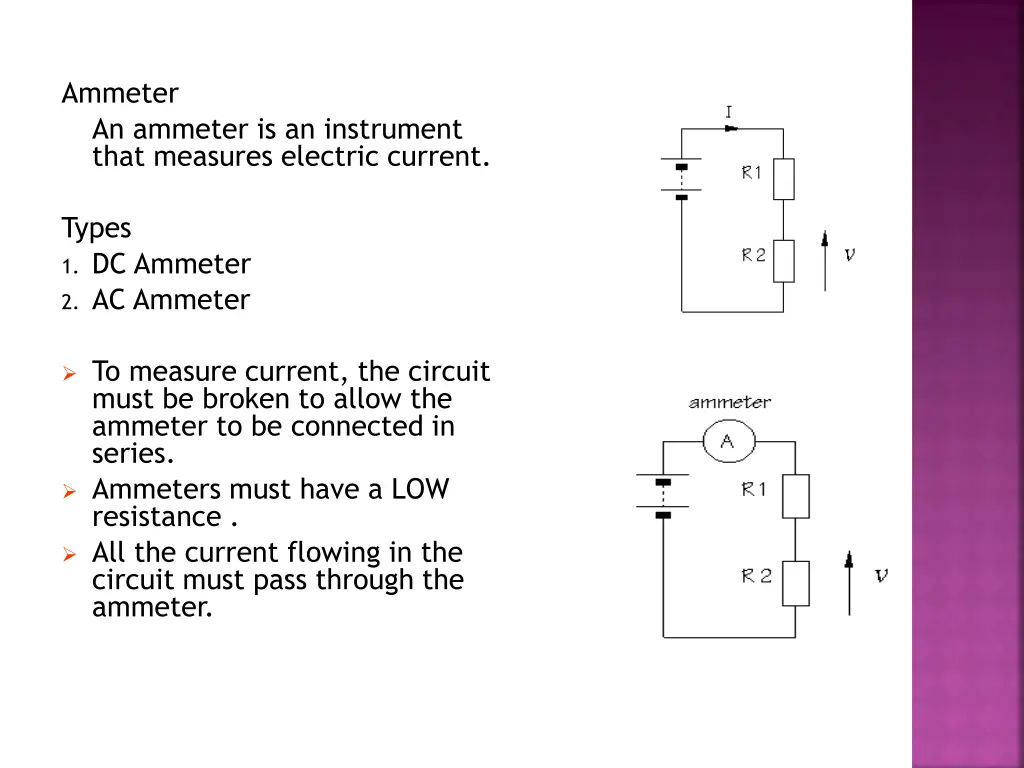 ammeter an ammeter is an instrument that measures