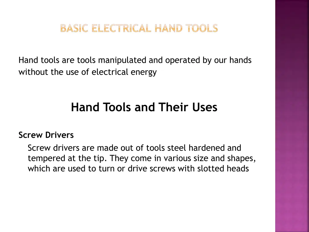 basic electrical hand tools
