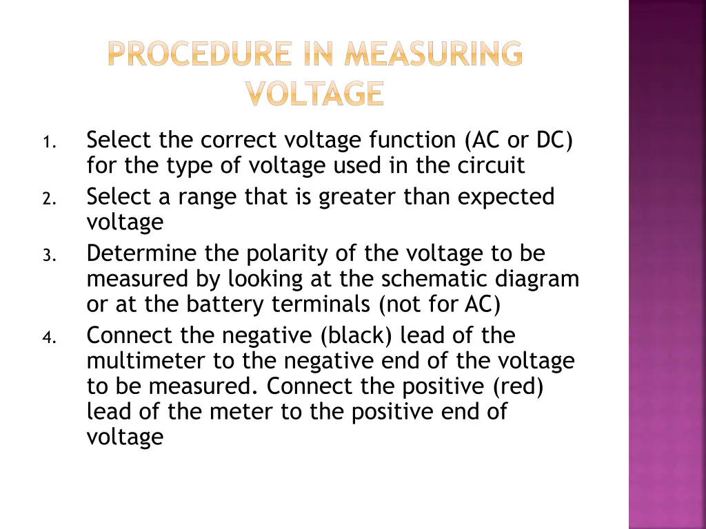 procedure in measuring voltage