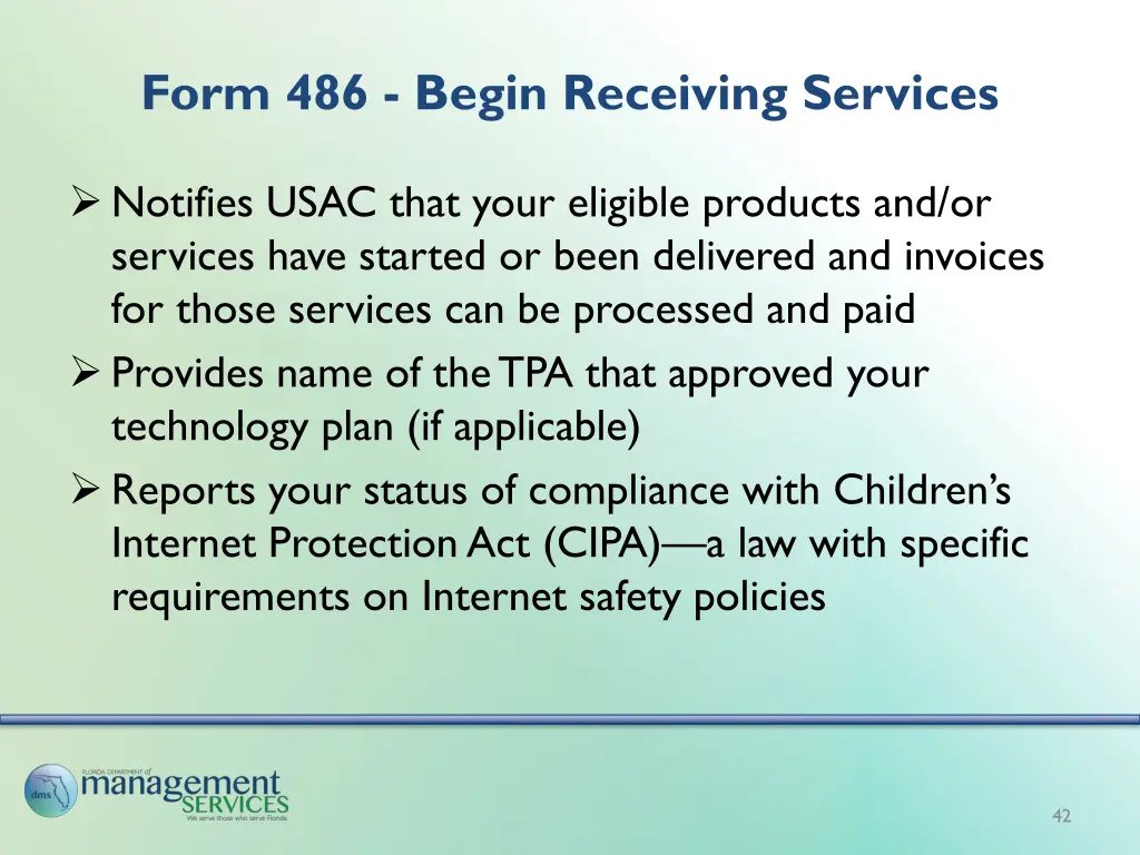 form 486 begin receiving services