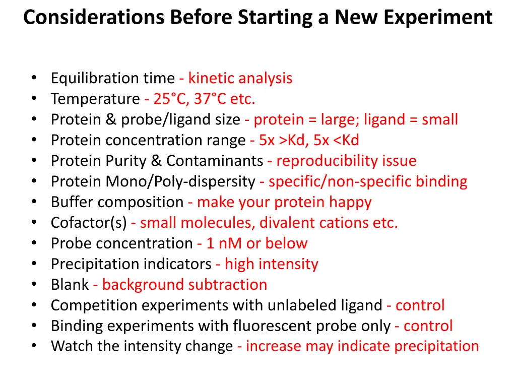 considerations before starting a new experiment