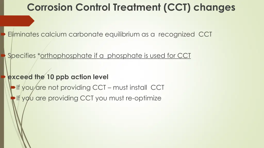 corrosion control treatment cct changes
